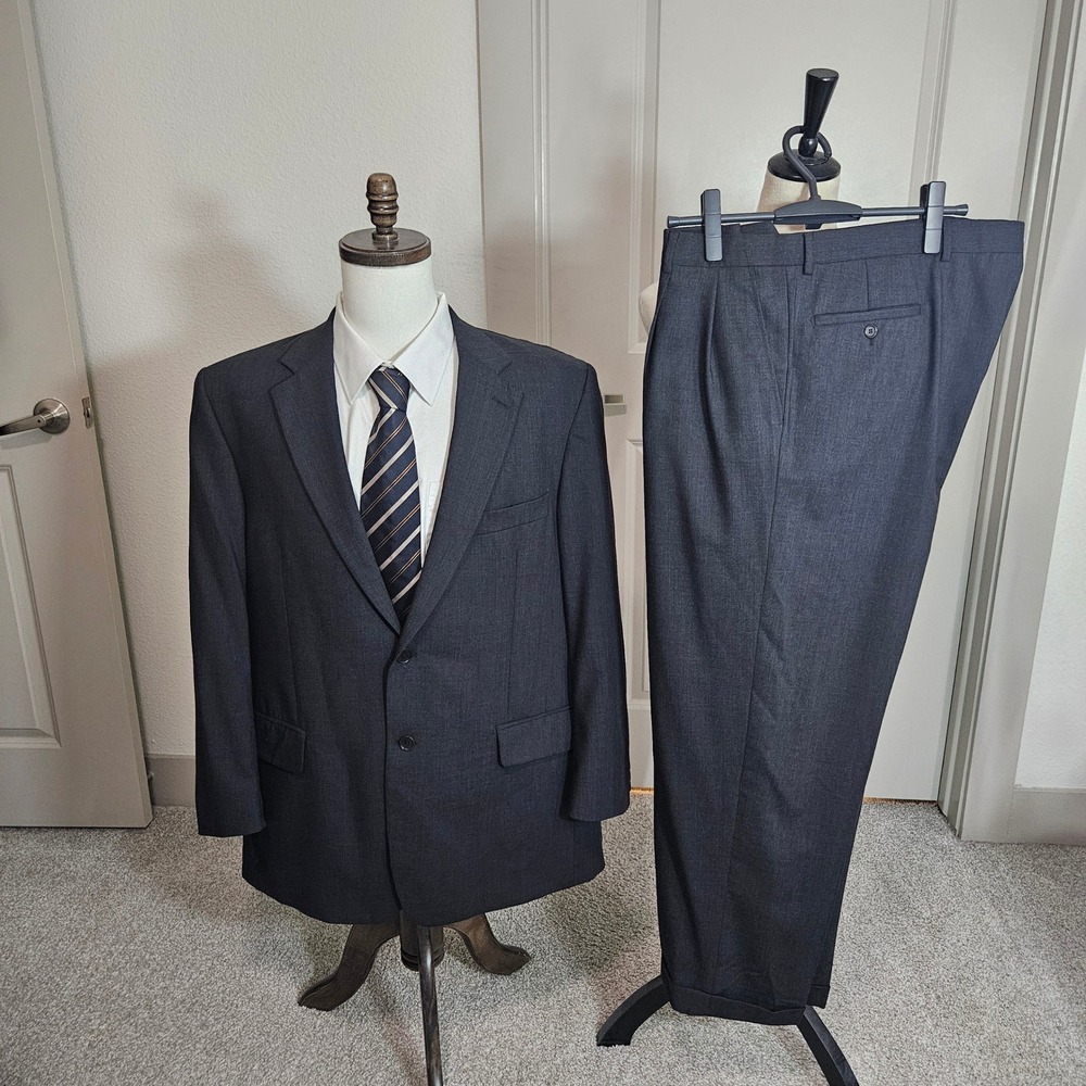 Pronto Uomo 2PCs Suit Mens 44L Charcoal Gray Wool Super 100s‎ 40x29 Pants Italy